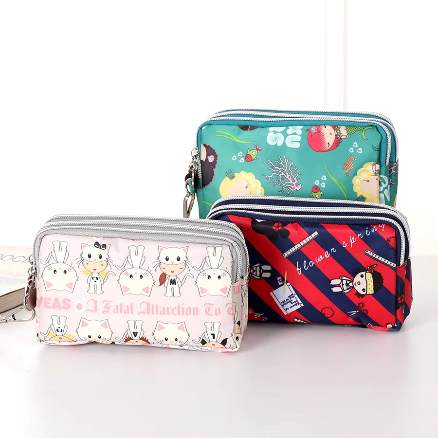 Three-Layer Zipper Short Mobile Phone Bag Fashion Hand Makeup WOMEN'S Bag Portable Change Waterproof Multi-Layer Pocket Bag